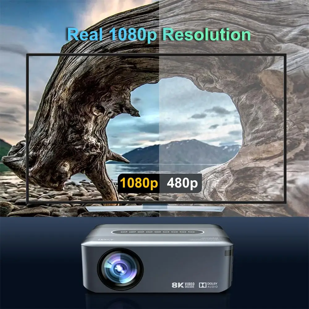 Ready to ship home projector 4k home theater 12000 lumens 8k android 9 dual wifi smart projector with voice remote control