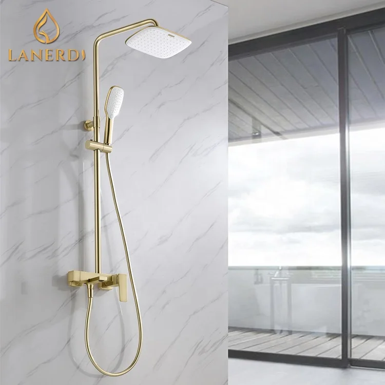 Luxury Home Golden Gold Square Bathroom Set Shower Mixer Tap Taps Faucet Fixtures Column ducha douche