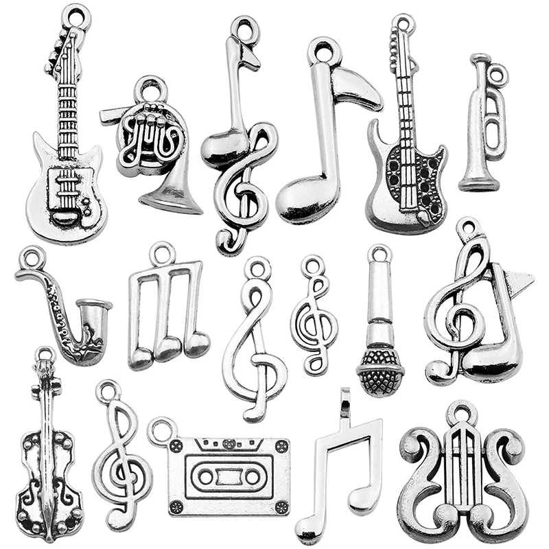 Wholesale Tibetan Silver Alloy Music Instrument Charm Silver Plated Charm Pendants for Necklace Bracelet Jewelry Making