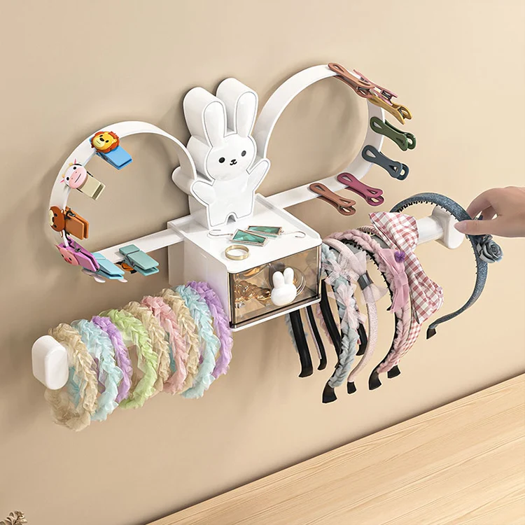 white cartoon cute little bunny shape display stand storage hair clips hair ties headband holder organizer