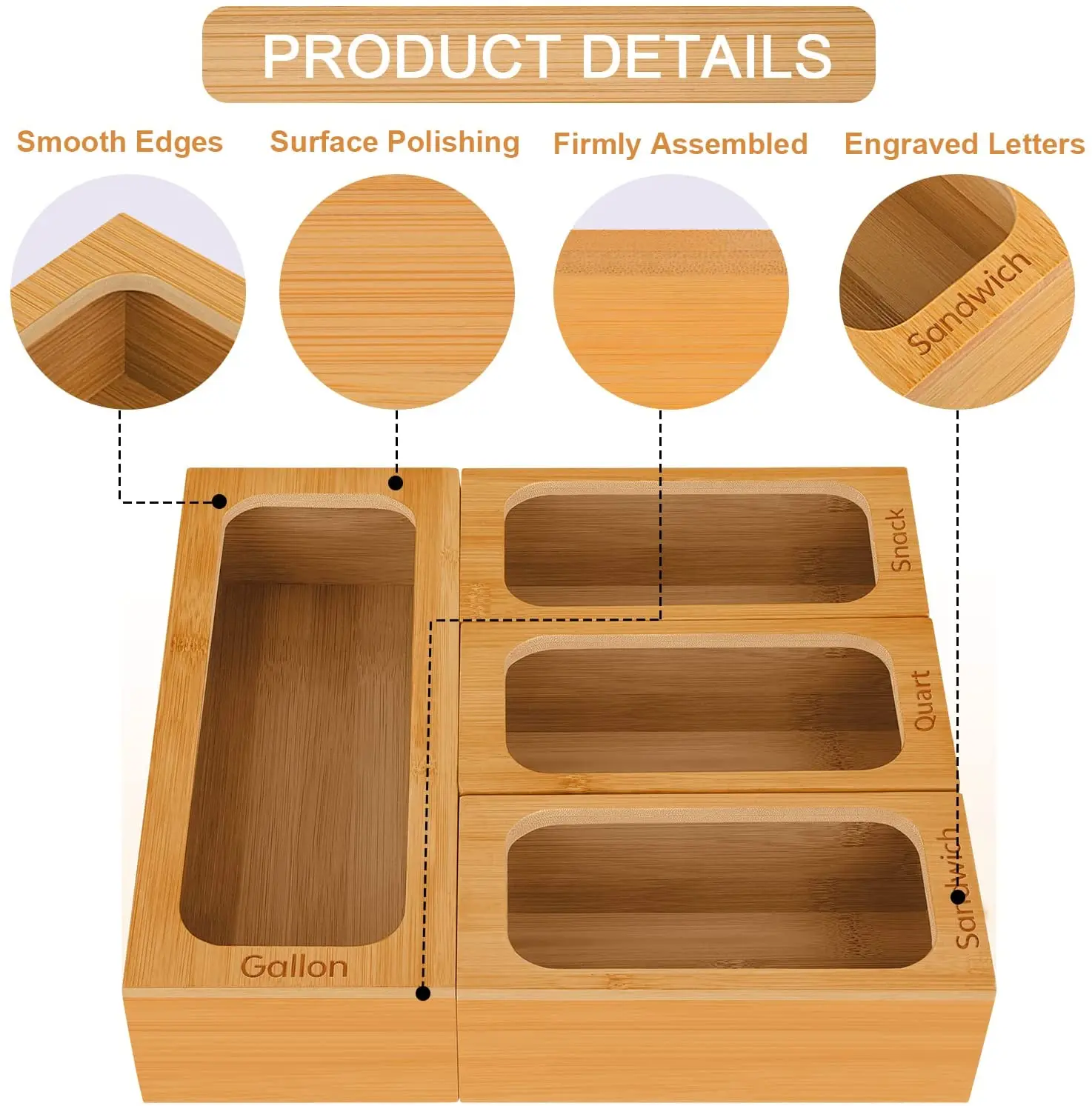 Product Luxury Combination Stained Containers Separate Bamboo Ziplock Bag Storage Organizer For Kitchen Fridge Drawer