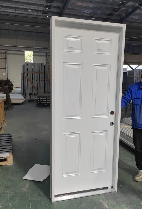 White color 2 3/4 backset and hinge prep entry Steel 6 panel Door slab
