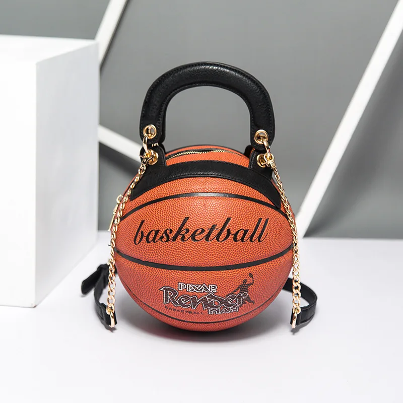 New wholesale custom Round Basketball Shaped bags Fashion large black basketball chain purse women