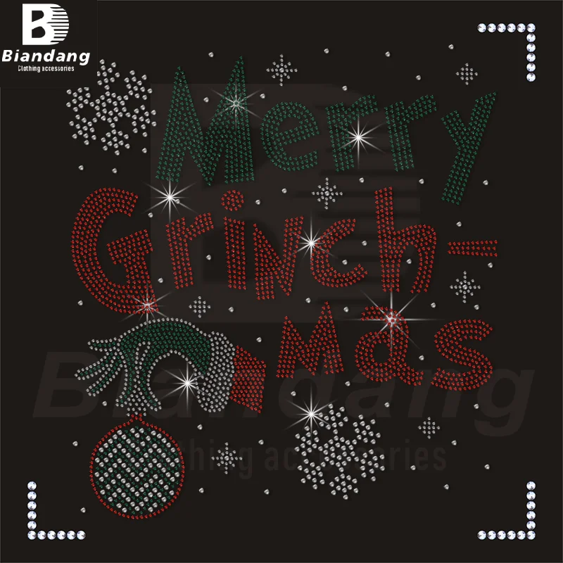 Custom Bling Cartoon Monster Designs Rhinestone Transfer Merry Christmas Decoration for Clothes Acessorries