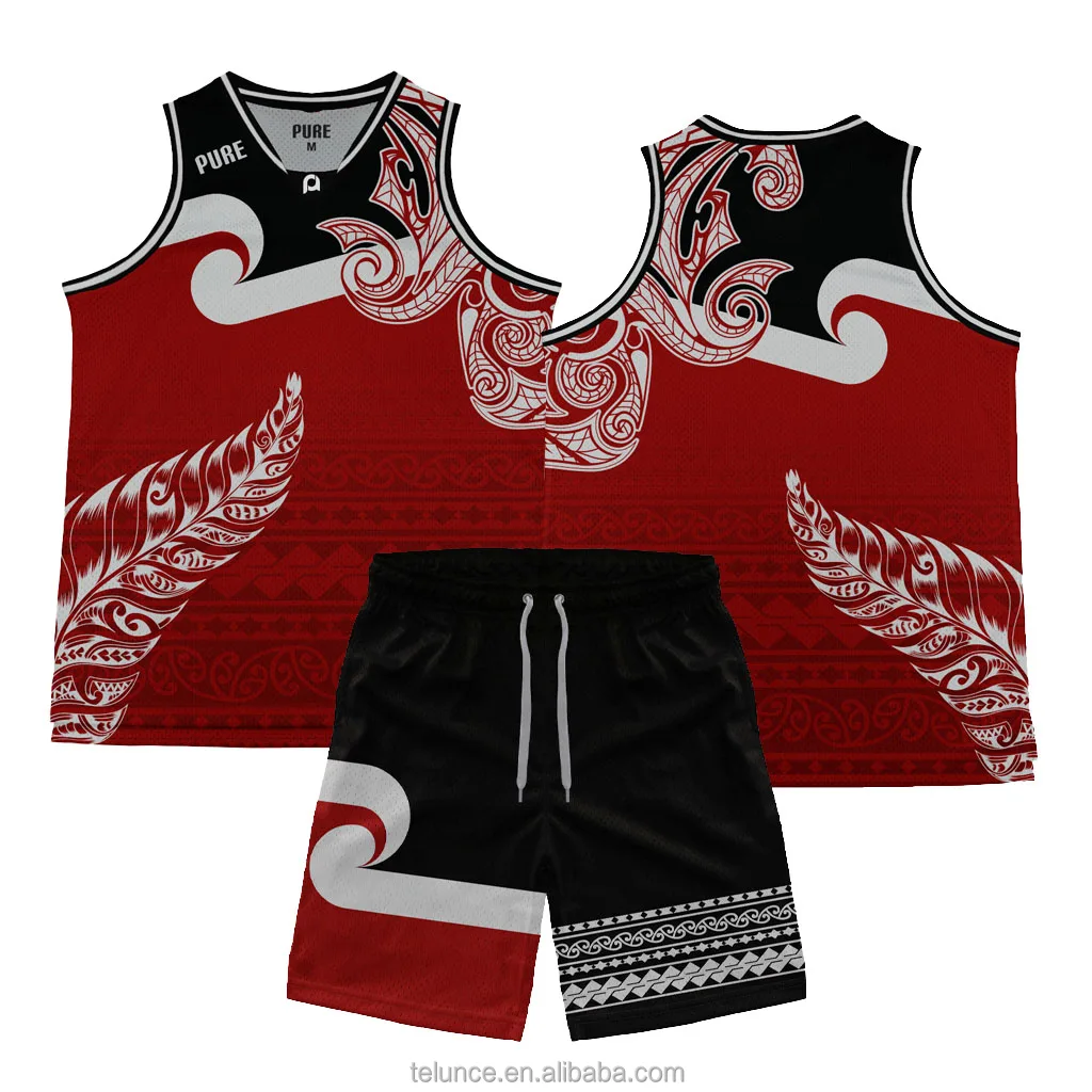 Red Black Maori Basketball jerseys men women custom basketball jerseys shirts kits mesh Plus size basketball jerseys shorts