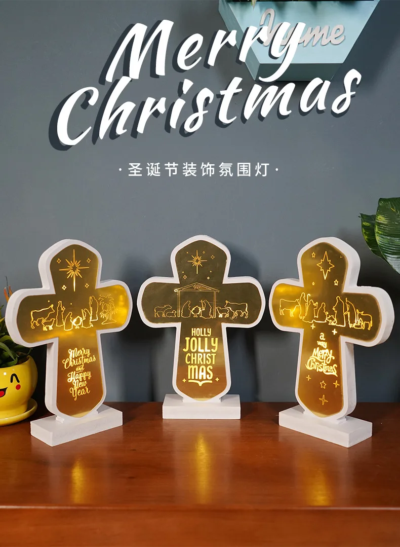 
Christmas led decoration lights atmosphere lights cross Christian crafts religious ornaments pendant 