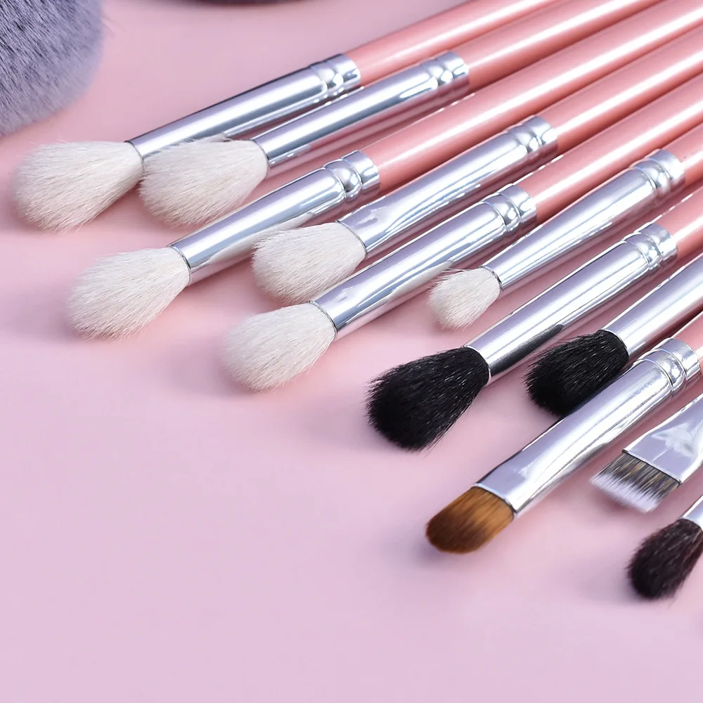 FEIYAN High Quality Private Label Professional 16pcs Pink And Silver Handle Cosmetic Make Up Brushes Set Makeup Brushes Pink