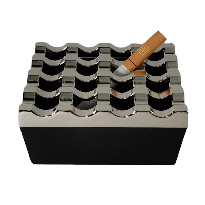 Luxury square stainless steel golden 16 holes ashtray Zinc alloy ash tray with cover