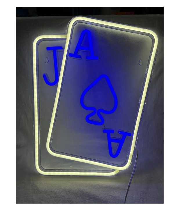 Playing Cards flex led neon for Wall Decor Poker Teens Led Neon Light Blue White Usb Light Sign for Bedroom Casino Bar Decor