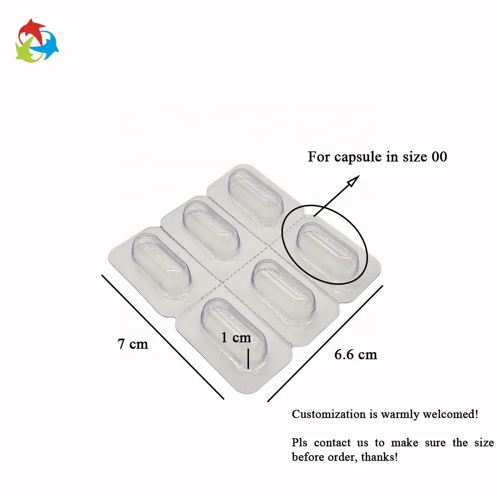 Transparent plastic medical tray blister packaging for capsules