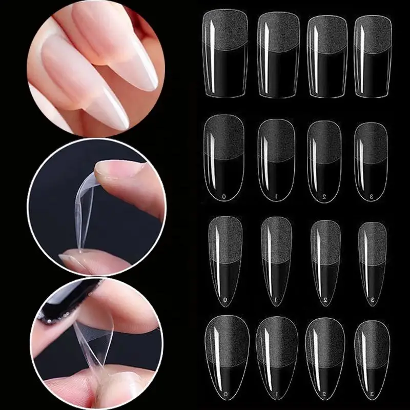 High Quality Transparent Full Cover Nail Tips Long Stlietto Square Press On Nail Beautify Artificial Fingernails