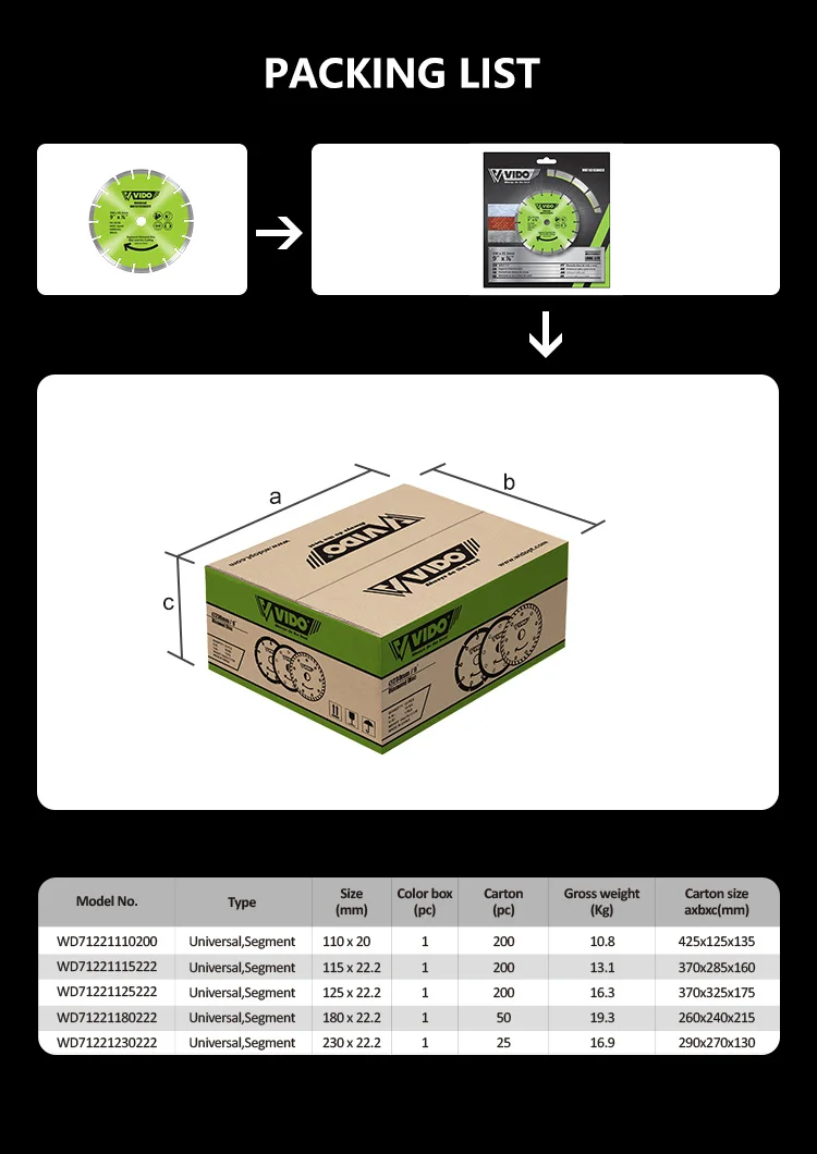 VIDO Cutting 4in 4.5in 5in Diamond saw blade for Marble Granite Stone Slot Circular Saw Blade Cutting Wheel