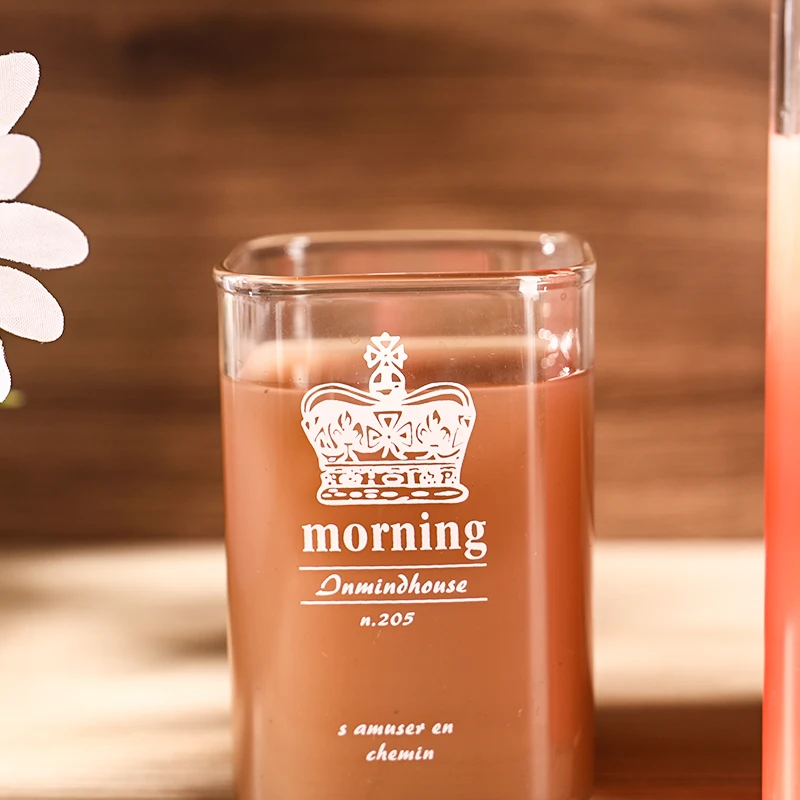 High Clear Glass Bottle Crystal Glass Bottle Square Shape For Milk Juice Water