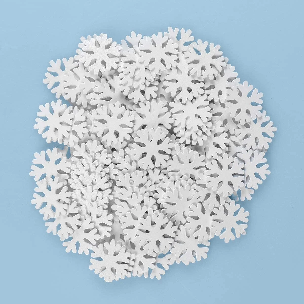 100 pieces Wooden Snowflake Decoration Mini White Snowflake Craft Handmade DIY Wood Pieces