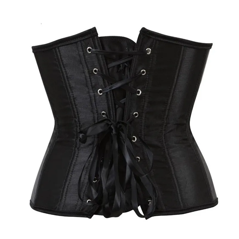 High Quality Sexy Satin Underbust Corset Lacing Bondage Satin Waist Cincher Slimming Body Shaper Corselet Lingerie S-6XL