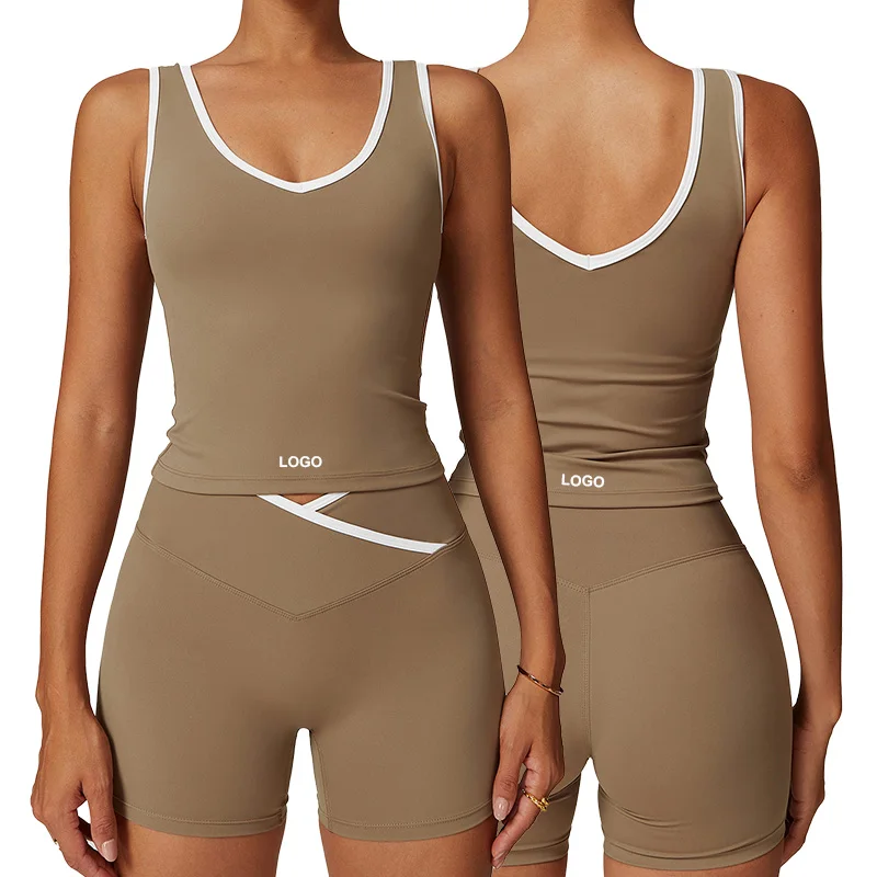 DBX8843 Women Trendy Sexy U Neck Padded Tank Top Hit Color High Impact Summer Sports Yoga Tops  Workout Tops Activewear