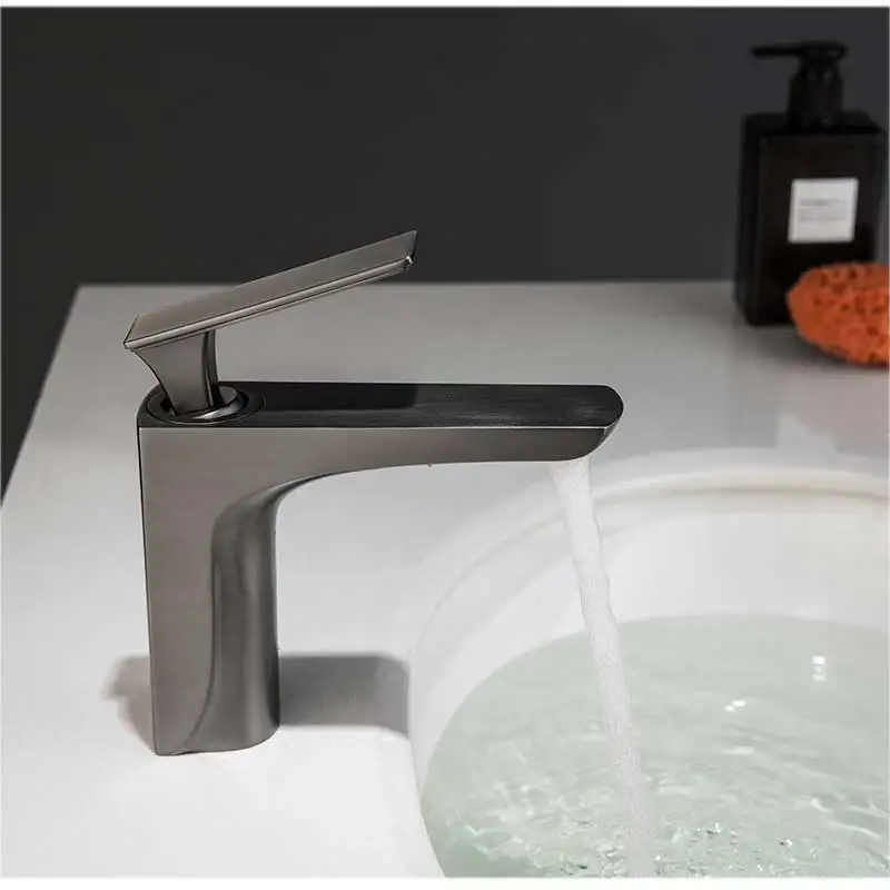 Web Celebrity Style Faucet Brass Basin Faucet Mixer Sink Taps Bathroom Brushed Grey Finish Basin Mixer