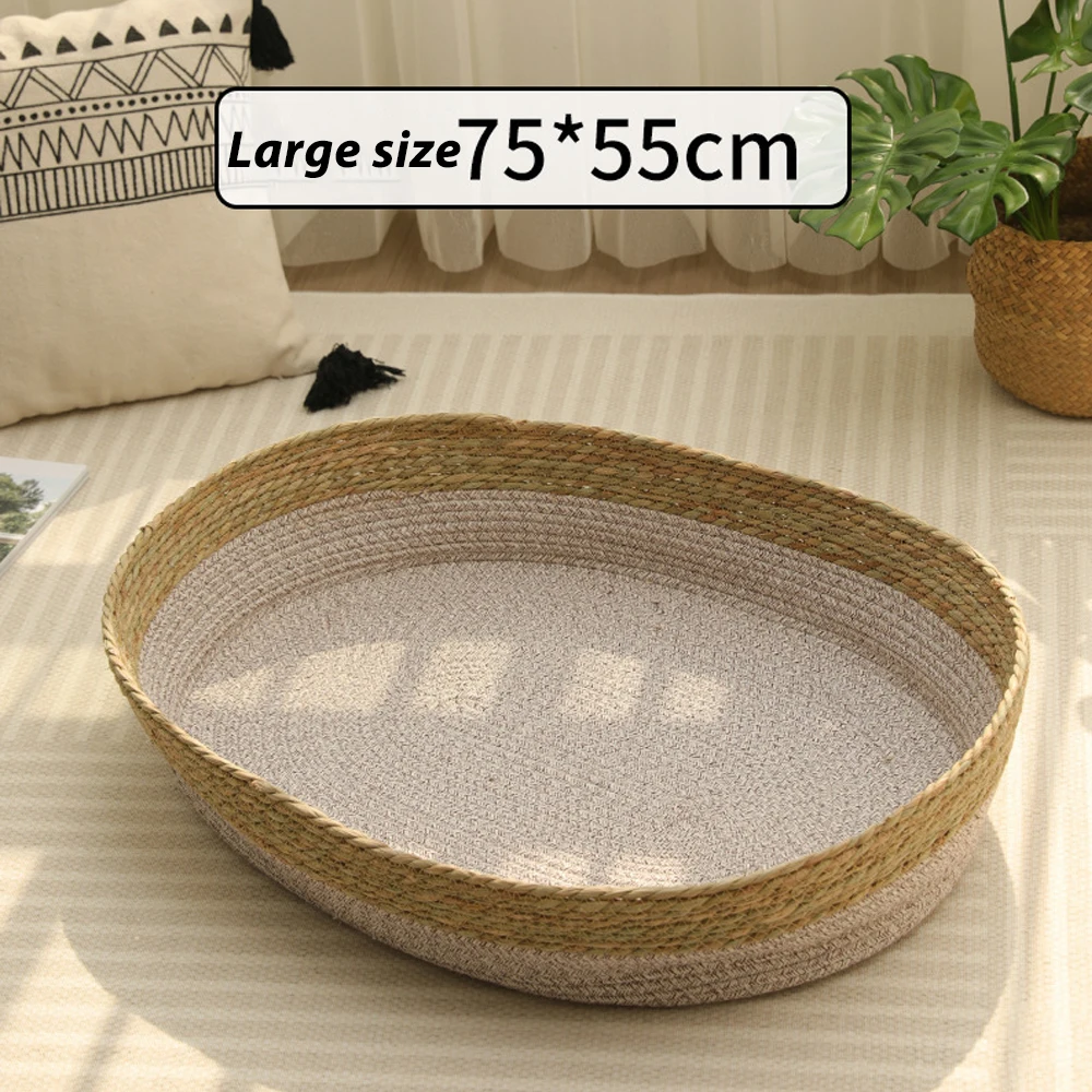 Rattan Pet House Woven Pet Sleeping Basket Beds With Plump Pillow Wicker Cat & Dog Bed