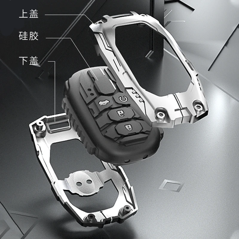 Auto Accessories Zinc Alloy Mecha 3-button Car Key Cover Case with Metal Key Chain Suitable for Honda Smart Key