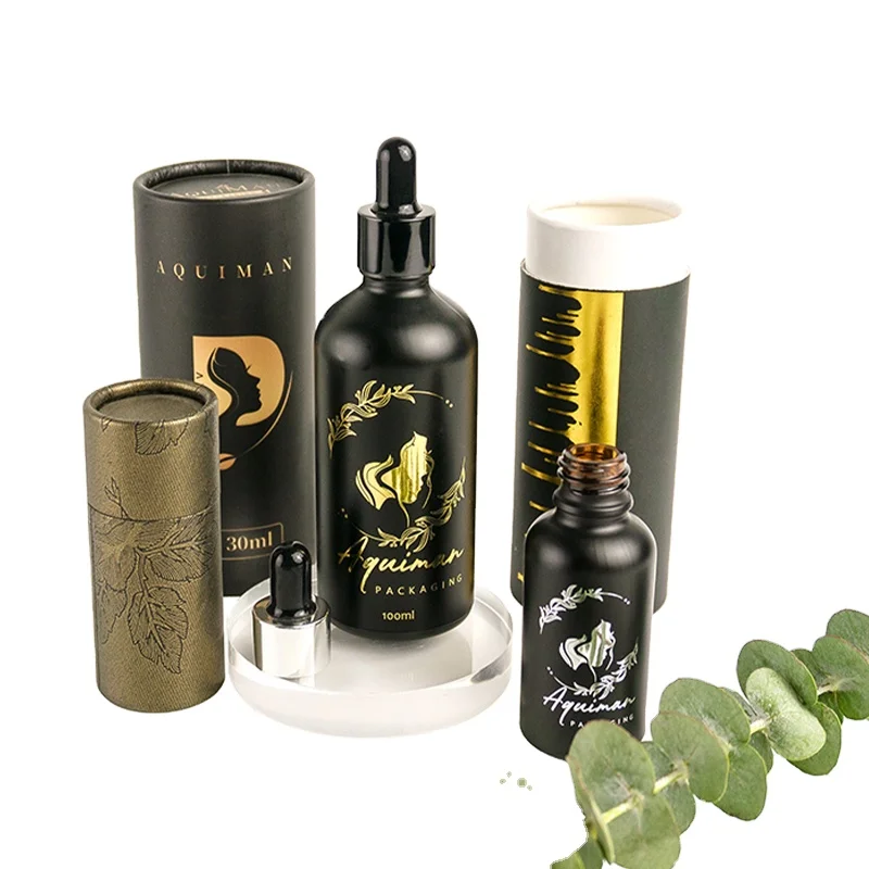 square shaped glass dropper bottles 2oz and 4oz black bottle with gift packing box cosmetic 100 ml 450amber