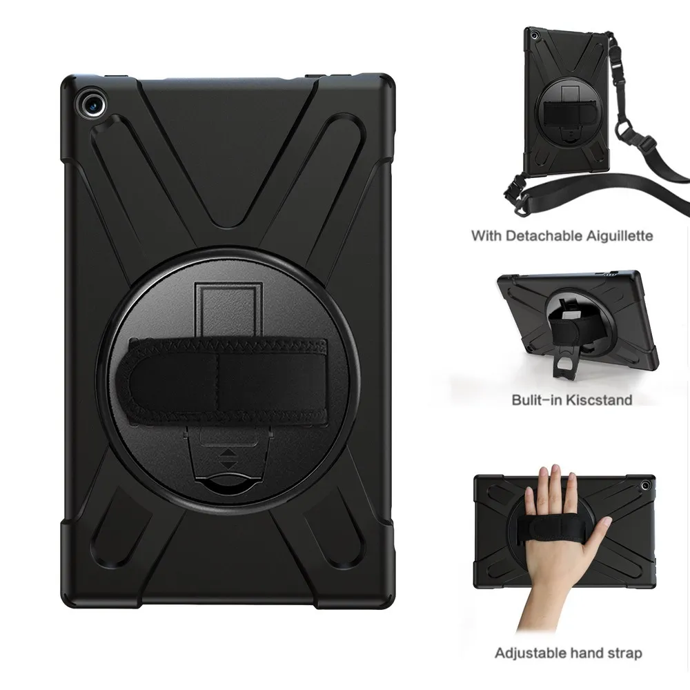 3 in 1 Hand Shoulder Strap Kids Safe Case For Amazon Kindle Fire HD 10 HD10 Plus 2021 Stand Heavy Shockproof Silicone PC Cover