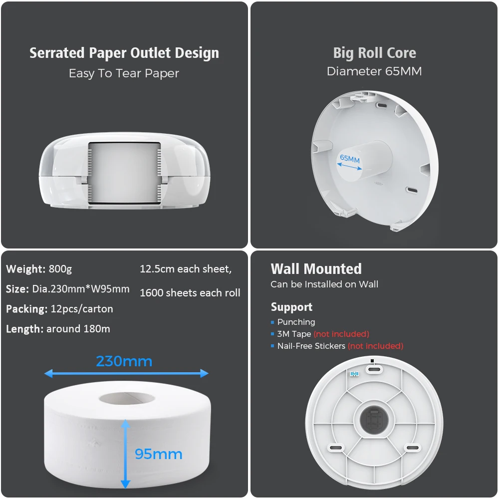 Commercial Bathroom Wall mounted Jumbo roll Tissue Box ABS Plastic toilet paper dispenser