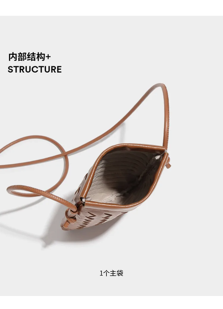 Woven PU Leather Waterproof Bag Sling Crossbody Casual Handwoven Mini Cross Body Phone Pouch for Men Women