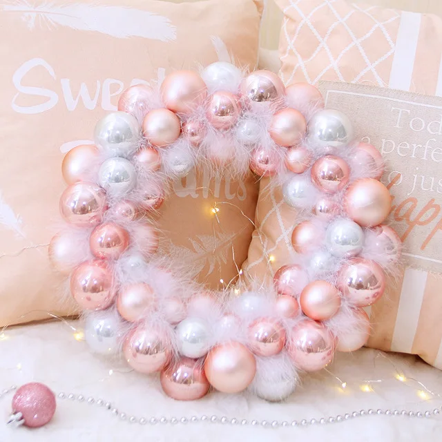 
Top Pink Christmas Ornament Xmas Wreath Garland Artificial Ghirlanda Di Natale Vetrina Shiny Ball Christmas Door Hanging Wreaths 