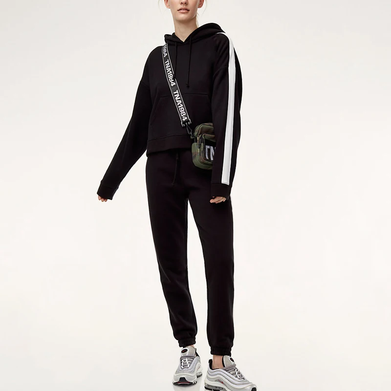 Модная трикотажная толстовка и спортивные штаны на заказ, комплект из двух предметов, спортивный костюм для женщин