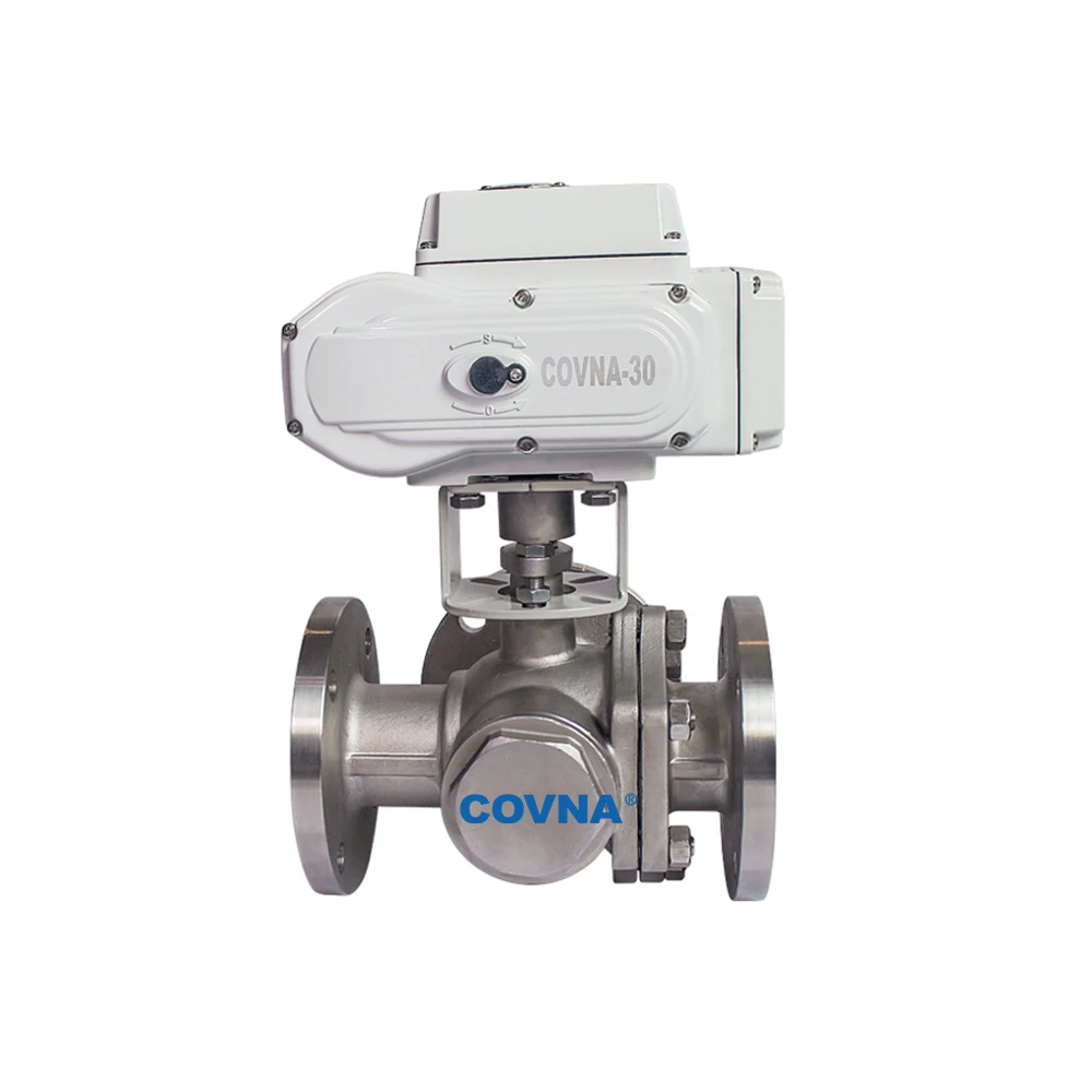 Covna Hk60-Q-Tf Series Motor Operated Valves Food Grade Flange  Ip67100 Mm Three Way Electric Ball Valve Motorized Ball Valve