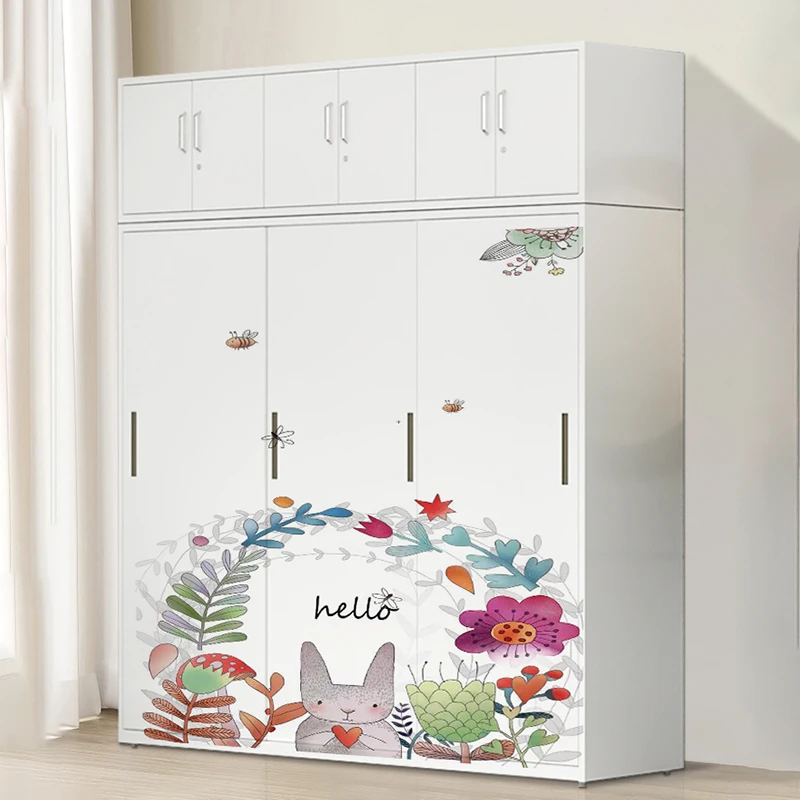 Factory Wholesale Cheap Iron Almirah Locker Closet Storage Wardrobe Steel 2 Sliding Painting Door Metal Wardrobe with Mirror