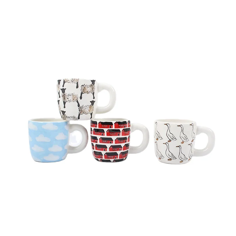 
 Blue sky farmhouse sheep duck rural elements ceramic mugs tumbler cups in bulk  