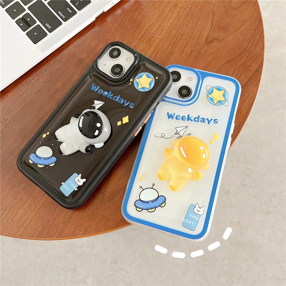 Cute Cartoon 3D Space Astronaut Phone Case For iPhone 14 13 Pro Max Soft TPU Mobile Phone Bags & Cases