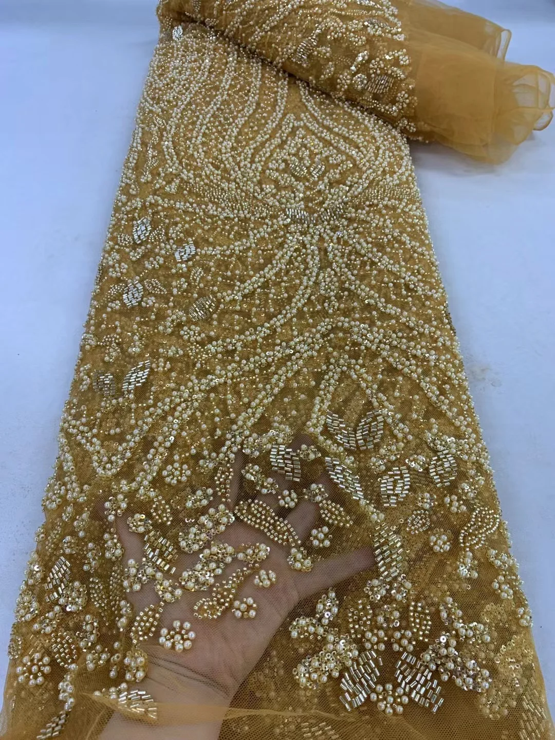 Golden supplier floral lace fabric brown african lace fabric 5 yards lace fabric for women wedding dress for party