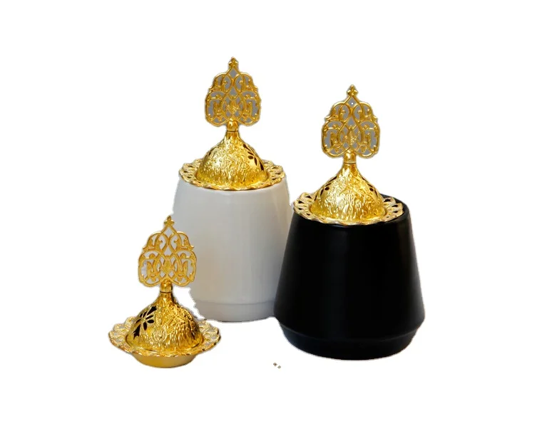 2021 NEW European Arabic Religion Antique Gift Creative Flower Luxury Marbkhara  Ceramic Gold Metal Plating Incense Burner