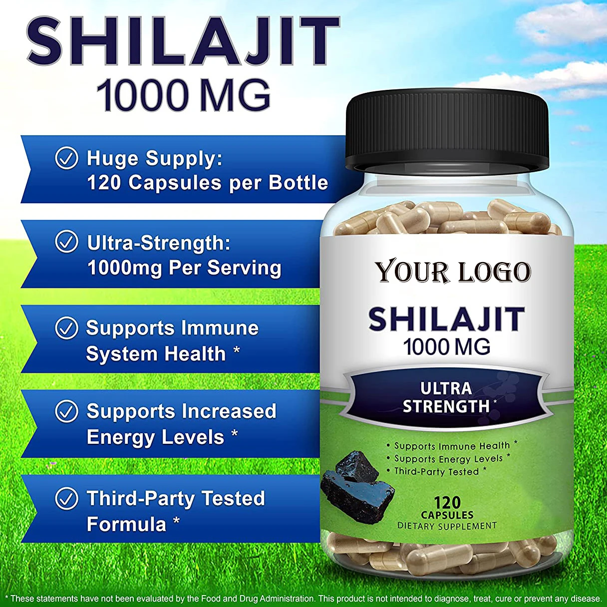 Pure Shilajit Supplement 120 capsules ultra strength 1000mg per serving support immune system health increased energy levels
