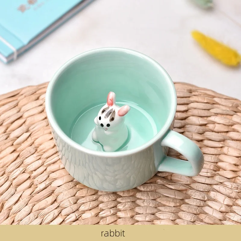 Wholesales Creative 8oz Cute Rabbit Sheep Cat Duck Panda Coffee Tea Cup Ceramic Mug for Pet Lover Gift