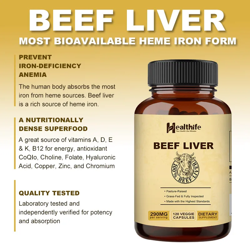 Healthife New Zealand Beef Liver Capsule 500mg/180caps/Bottle Grass Fed Beef Organ Capsule