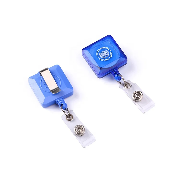 
square badge reel pull buckle metal badge holder custom badge reel lanyards 