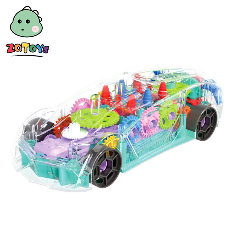 Zhiqu Toys Direct Sales  Gear Car with Dazzling Lights Music Universal Sports Toy Storage Car Transparent Battery Plastic Unisex