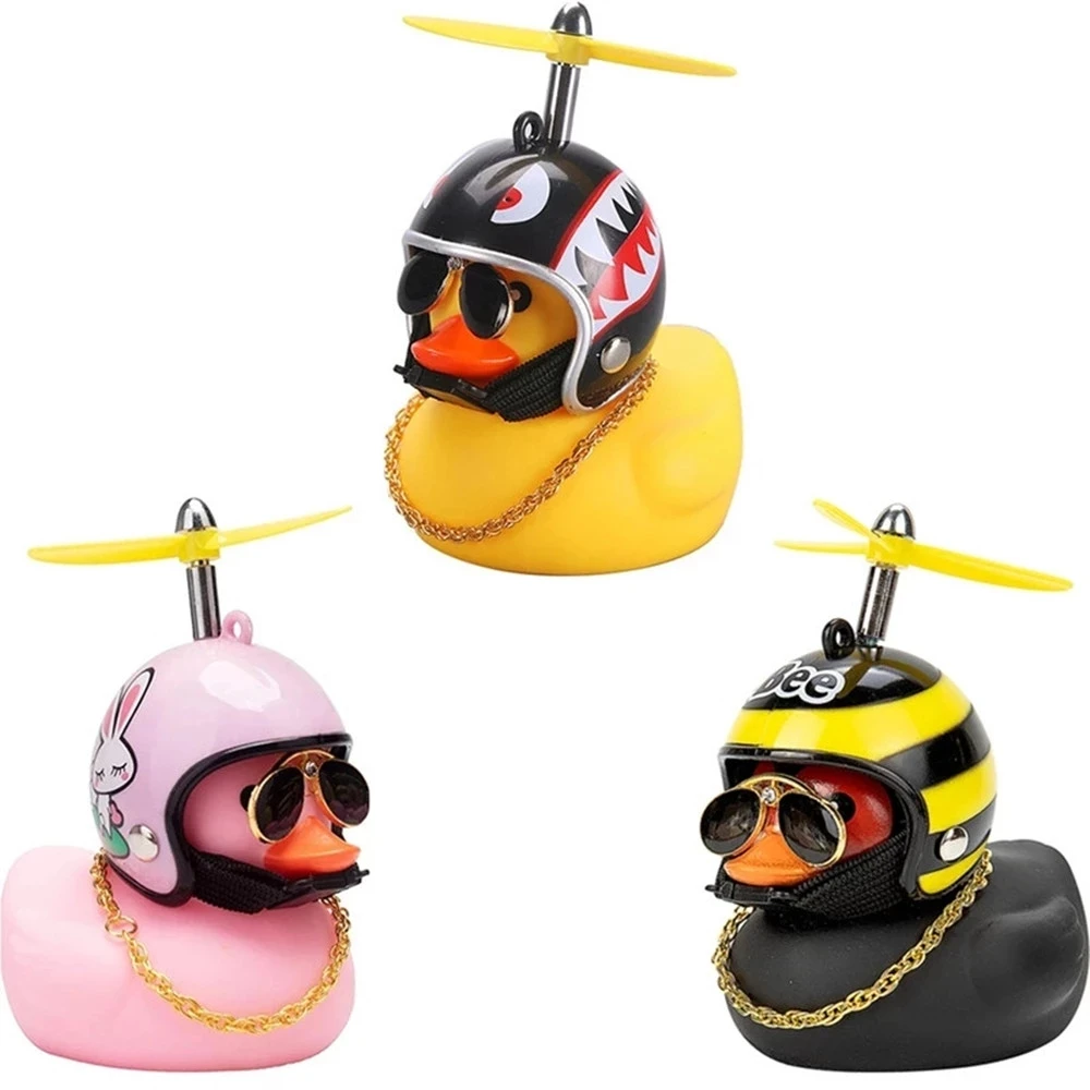 Car Duck with Helmet Propeller Broken Wind Small Yellow Duck Bike Motor Helmet Riding Cycling Car Accessories Interior Decor