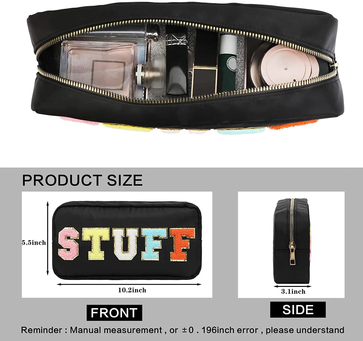 Nylon Waterproof Personalized makeup bag glitter Letter Patches Women Girl DIY Birthday Gift costom make up Pouch Cosmetic Bag