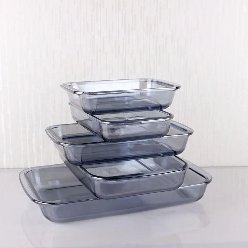 2022 New Design Luxury Colored Grey Ion plated Food Grade Certificated Oven Safe  Glass Baking dish