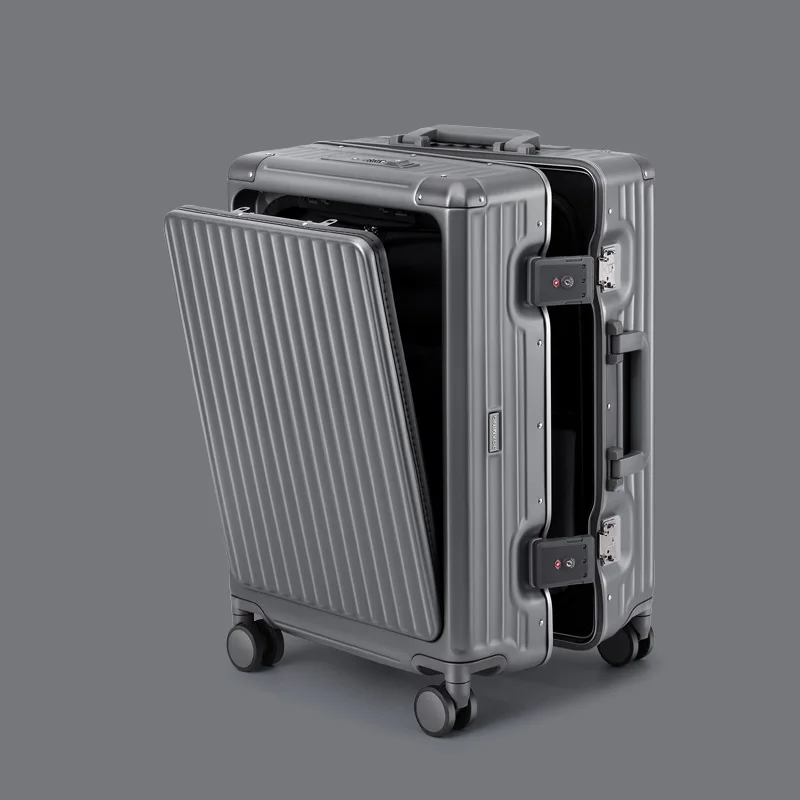 2024 New Style Aluminum frame and PC material suitcase travel business trolley bag front-open laptop compartment luggage case