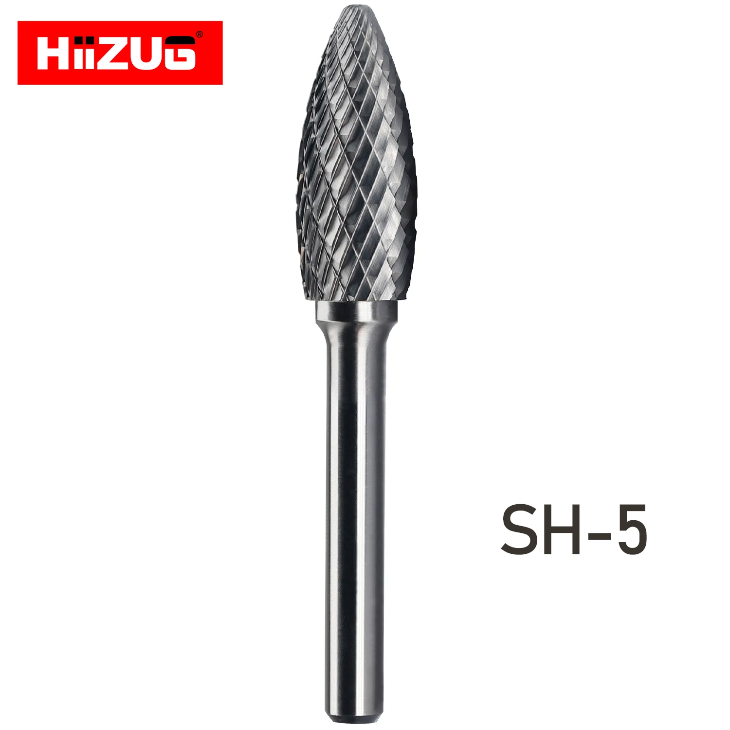 Hiizug SH-5 Rotary Files Burrs Power Tool Accessories Flame Shape 6.35mm 1/4 Inch Double Cut Solid Tungsten Carbide Burrs