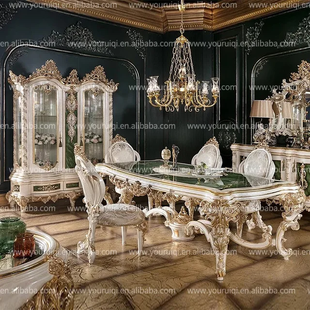 Custom Italian dining table and chair set villa restaurant solid wood long dining table