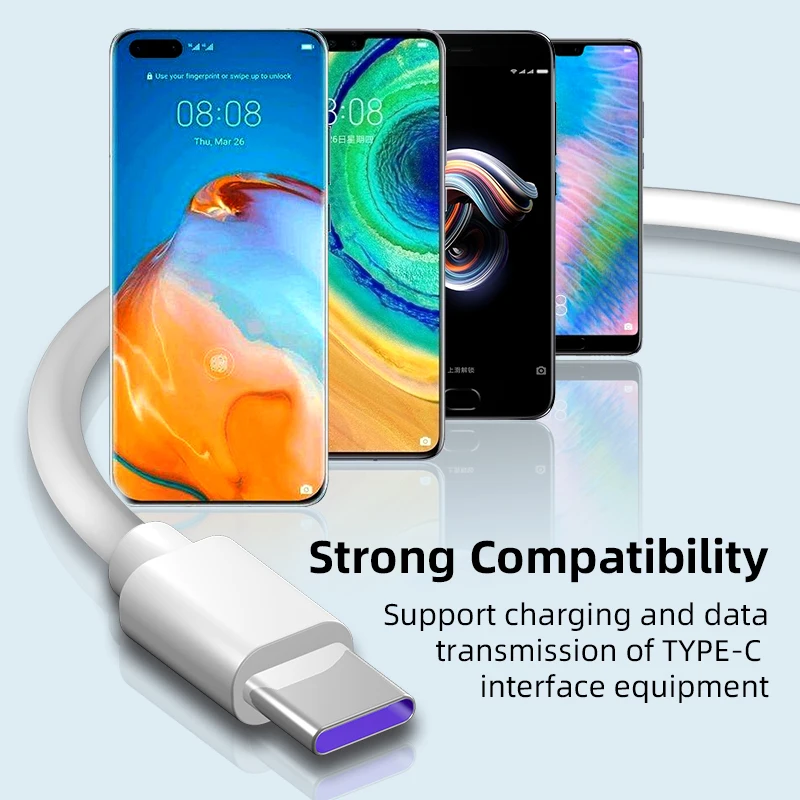 
White Type C to Cable 5A Super Fast Charging USB C Mobile Phone Data Charging Cable 0.25M 0.5M 1M 1.5M 2M 
