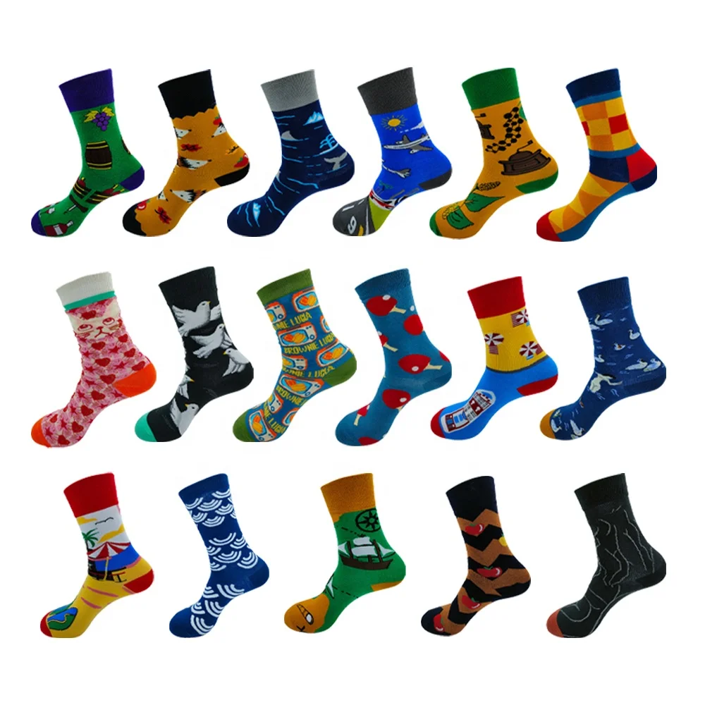 Wholesale Cotton Jacquard Custom Design Socks Colorful Festival Crazy Funny Crew Happy Socks for Women Men