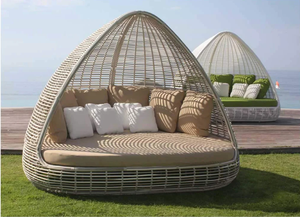 Outdoor Furniture Rattan Round Daybed Style Sunbed Aluminum Garden Modern Frame Lounger Beach Rattan Pool Canopy Kraft Wrapping