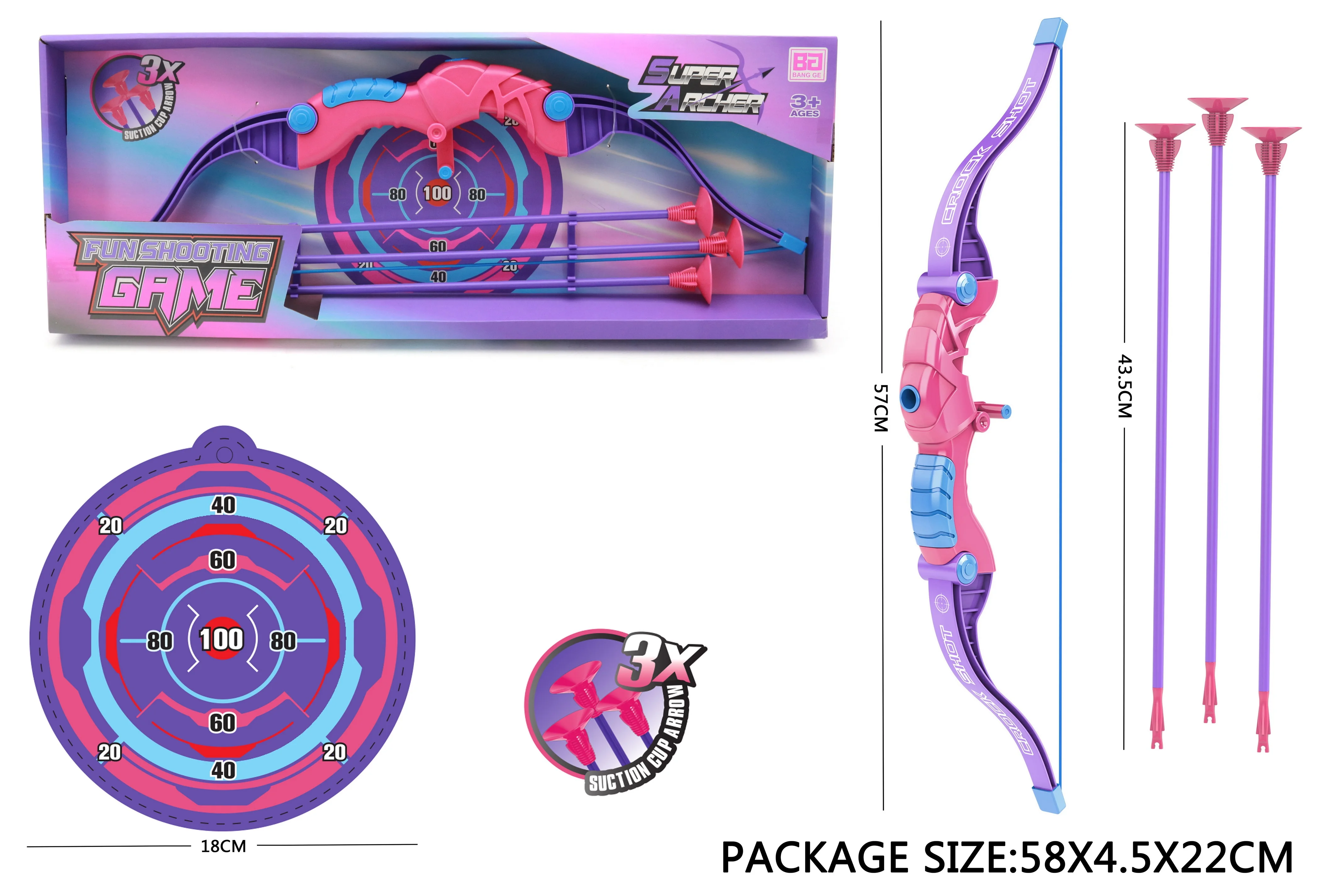 Bow and Arrow Set for Kids Toy Archery Set With 3 Arrows and Target Fun Outdoor Bright Color Archery Toys